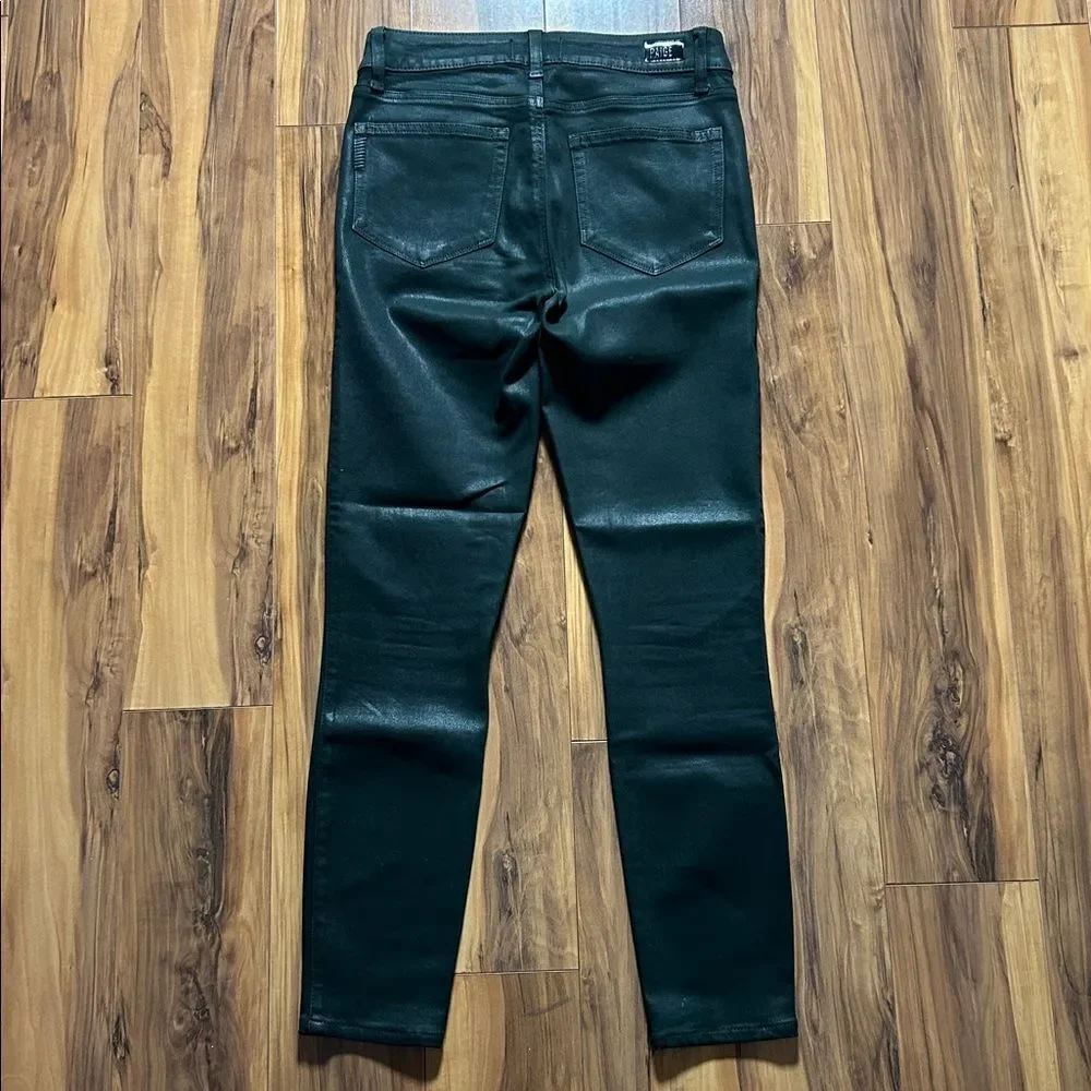 PAIGE Faux Leather Dark Green Hoxton Ankle Jeans